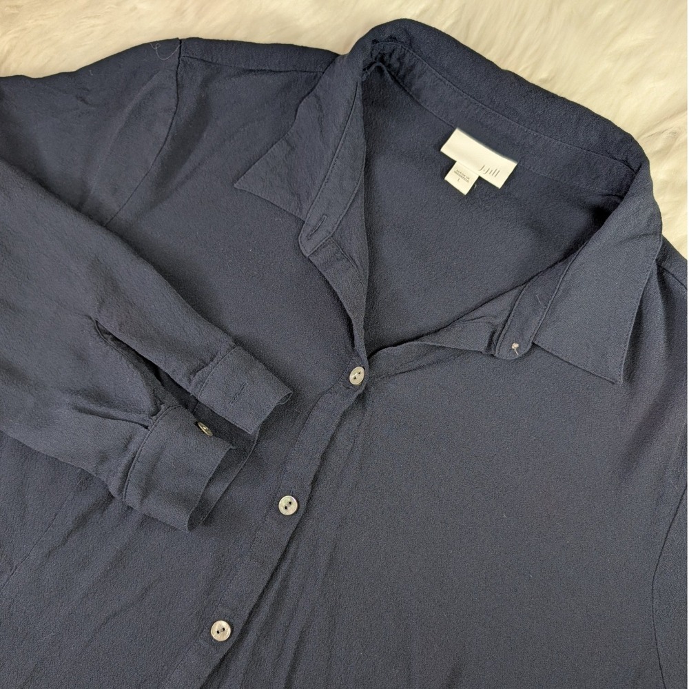 J. Jill Button Down Women Large Navy Blue Woven Rayon Long Sleeve WTP135861